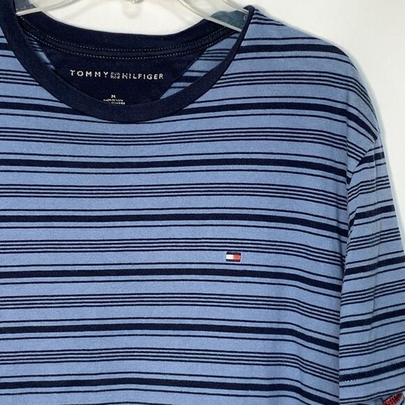 Tommy Hilfiger Men's Striped Crew Neck Short Sleeve T-Shirt Blue Size Medium - Picture 4 of 6